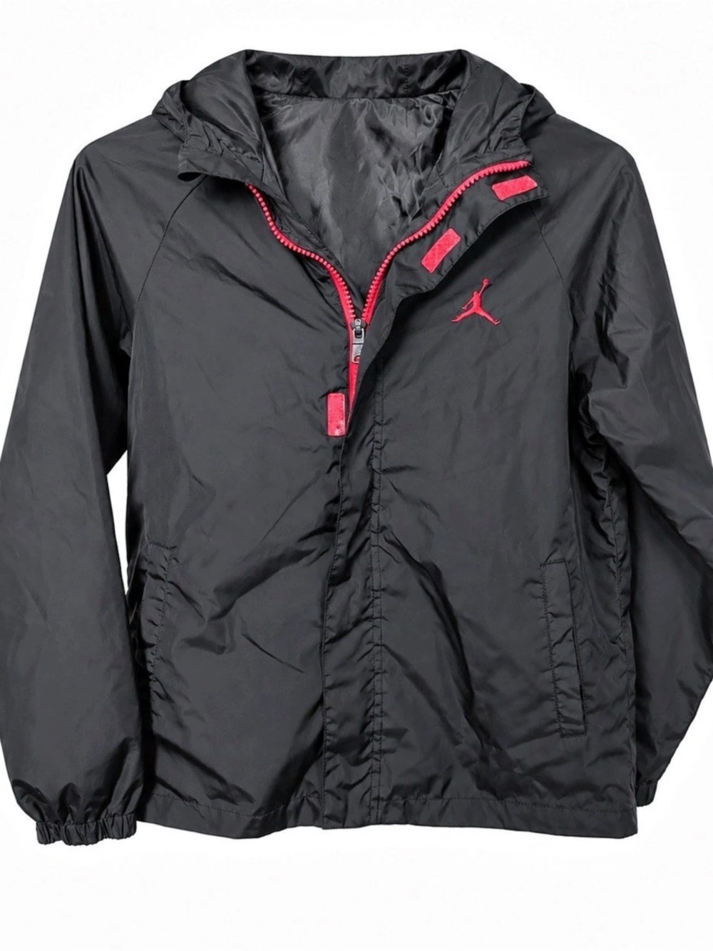 Jordan Boys Black Red Hooded Windbreaker Jacket Size M 10/12 Jumpman LIKE NEW